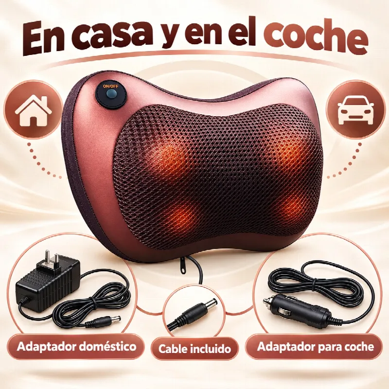 Almohada de masaje para usar en casa y en el coche con adaptador dom&eacute;stico y de coche