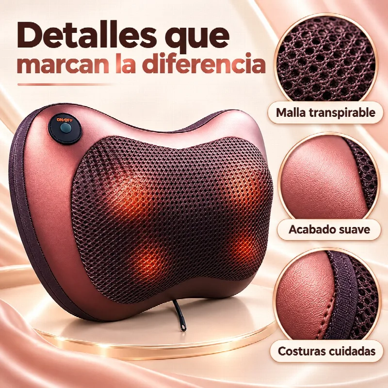 Detalles de la almohada de masaje: malla transpirable, acabado suave y costuras cuidadas