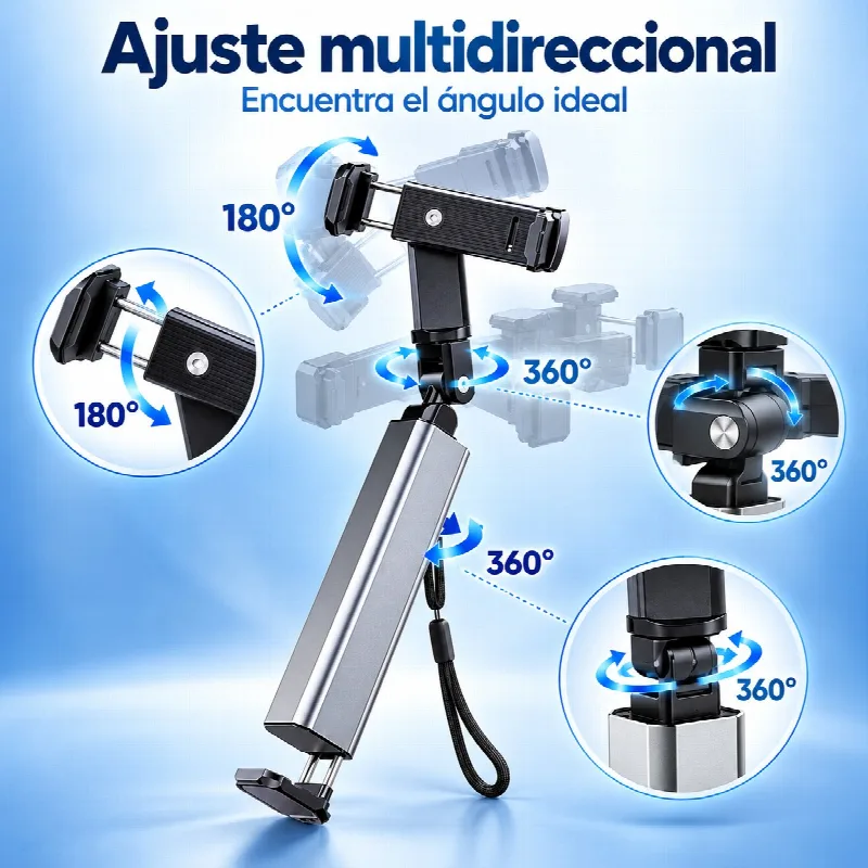 Ajuste multidireccional del soporte de m&oacute;vil: 180 y 360 grados
