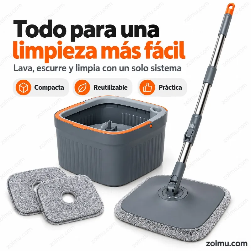 Sistema completo para limpiar: lavar, escurrir y limpiar con la mopa cuadrada