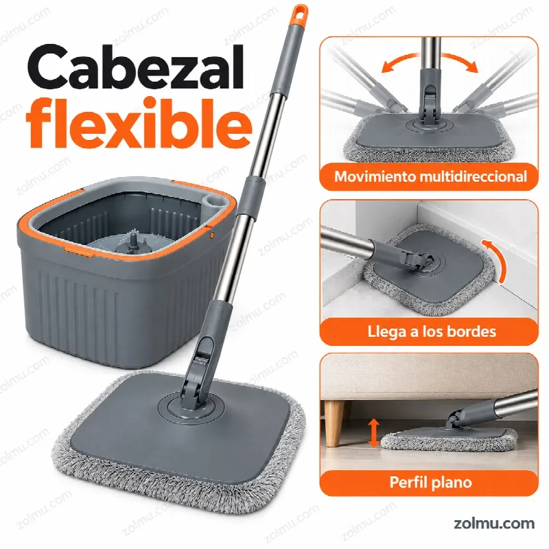 Cabezal flexible giratorio que llega a los bordes y debajo de los muebles
